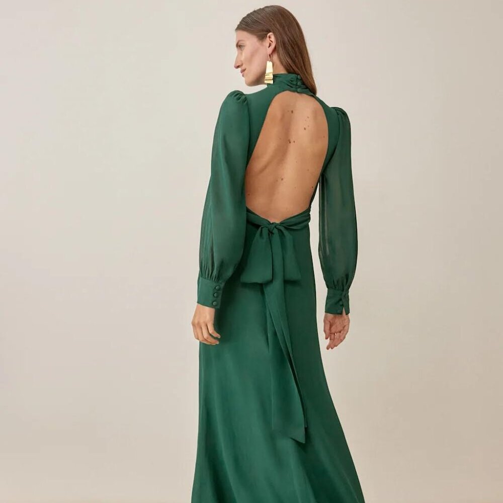 Reformation Midleton Dress Emerald Green Open Back- size 4